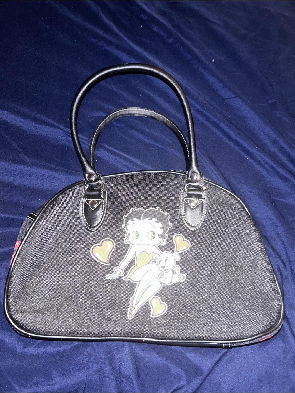 Betty Boop Black Dome Satchel with Gold Heart Accents